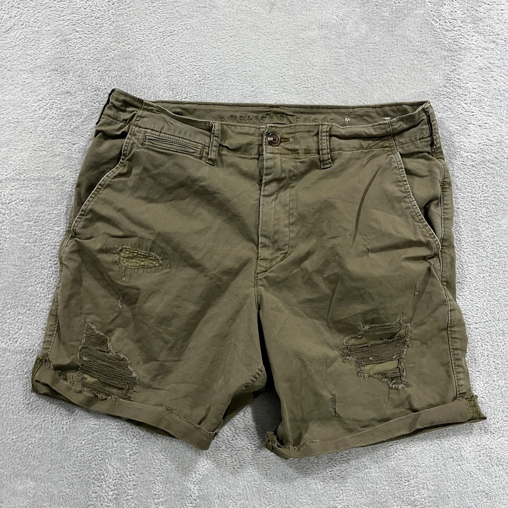 American‎ Eagle Shorts Mens 34 Flex Chino Distressed Y2K Retro Military Vintage
